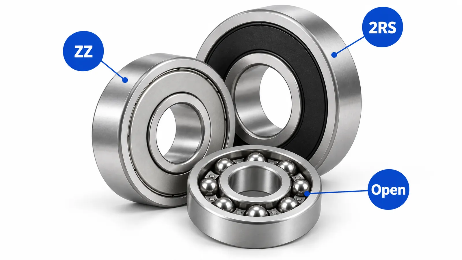 Deep groove ball bearings in one group: open, ZZ shields and 2RS seals