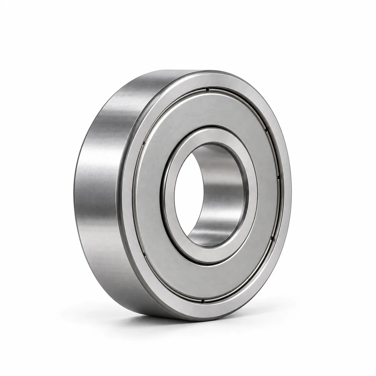 Deep groove ball bearing with ZZ metal shields on white background